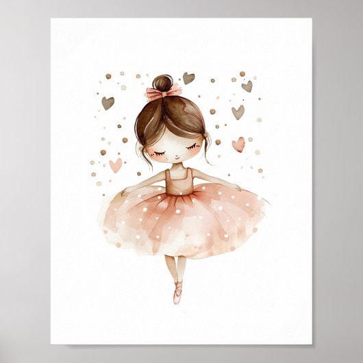 Schattigee Ballerina Ballet Dance Love Hearts Wate Poster (Voorkant)