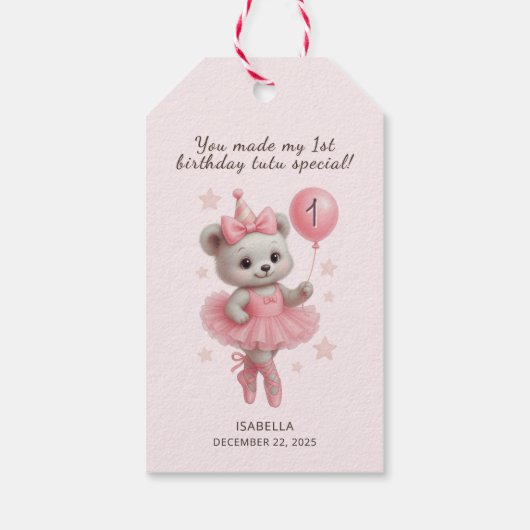 Schattigee Ballerina Beer 1e Verjaardag Dank U Lab Cadeaulabel (Achterkant)