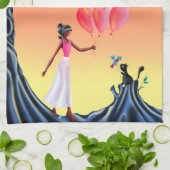 Schattigee Ballerina & Cat sunset tree Theedoek (Gevouwen)