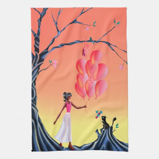 Schattigee Ballerina & Cat sunset tree Theedoek (Verticaal)