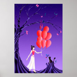 Schattigee Ballerina en Cat Midnight Tree Poster