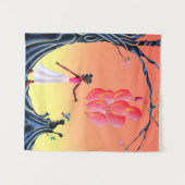 Schattigee ballerina en kat bij Sunset Tree Wandkleed (Voorkant (horizontaal))