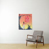 Schattigee ballerina en kat bij Sunset Tree Wandkleed (In situ)