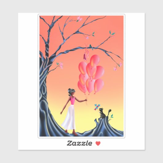 Schattigee ballerina en kat bij zonsondergang sticker (Vel)