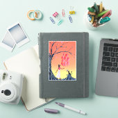 Schattigee ballerina en kat bij zonsondergang sticker (iPad Cover)