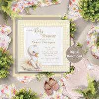 Schattigee Ballerina Geel Plaid Baby shower Uitnod