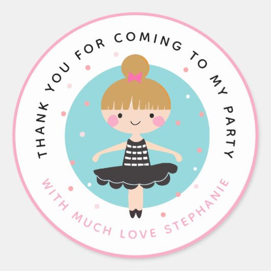 Schattigee Ballerina in zwarte jurk Dank u Verjaar Ronde Sticker (Voorkant)