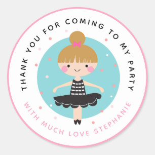 Schattigee Ballerina in zwarte jurk Dank u Verjaar Ronde Sticker