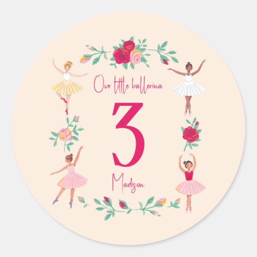 Schattigee Ballerina Meisje Verjaardagsfeest Ronde Sticker (Voorkant)