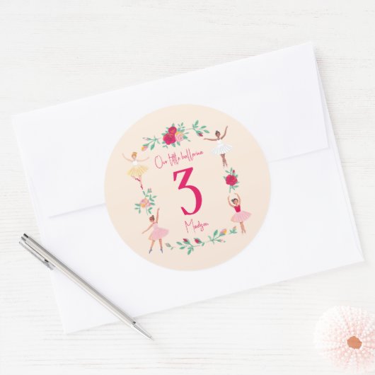 Schattigee Ballerina Meisje Verjaardagsfeest Ronde Sticker (Envelop)
