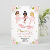 Schattigee ballerina verjaardagsdouche uitnodiging (Staand voorkant)