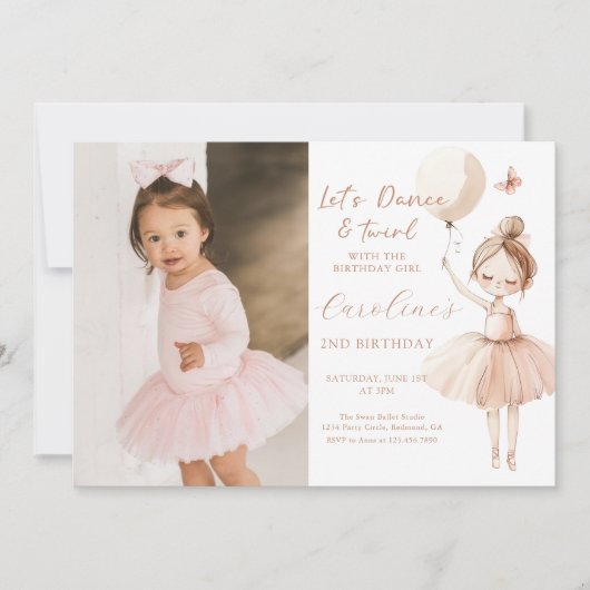 Schattigee Balletballerina Verjaardag Fotouitnodig Kaart (Voorkant)
