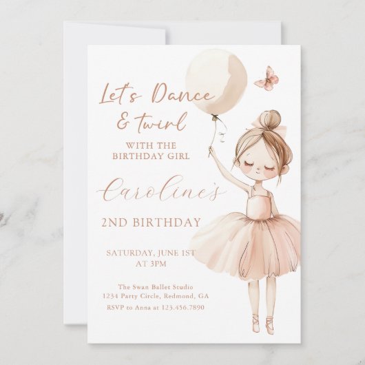 Schattigee balletballerina verjaardagsuitnodiging kaart (Voorkant)