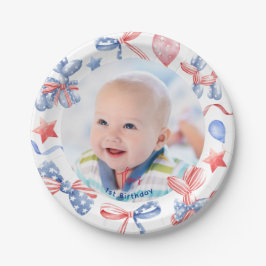 Schattigee ballon 4 juli 1 verjaardag foto papieren bordje