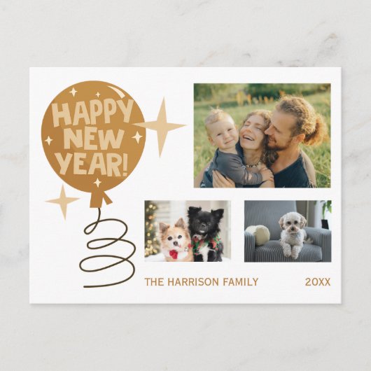 Schattigee ballon drie foto's Nieuwjaar Briefkaart (Voorkant)