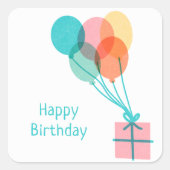 Schattigee ballon Happy Birthday Vierkante Sticker (Voorkant)