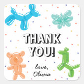 Schattigee Ballondieren Verjaardagsfeest Bedankt Vierkante Sticker (Voorkant)