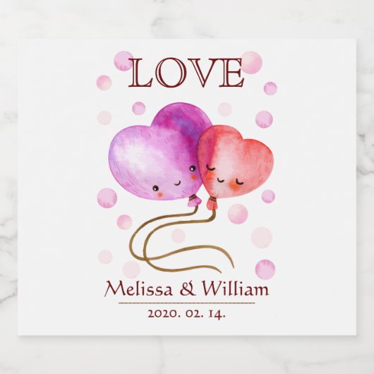 Schattigee Ballons Valentijnsdag / Bruiloft Monogr Sparkling Wijnetiket (Enkel label)