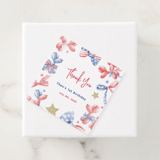 Schattigee Balloon Bow 4 juli 1 Verjaardagsfeest Bedankjes Labels (In situ)