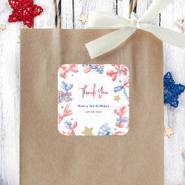 Schattigee Balloon Bow 4 juli 1 Verjaardagsfeest Vierkante Sticker