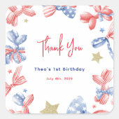 Schattigee Balloon Bow 4 juli 1 Verjaardagsfeest Vierkante Sticker (Voorkant)