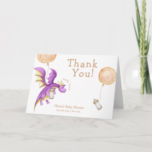 Schattigee Balloon Fairy Dragon Bottle Baby shower Bedankkaart (Voorkant)