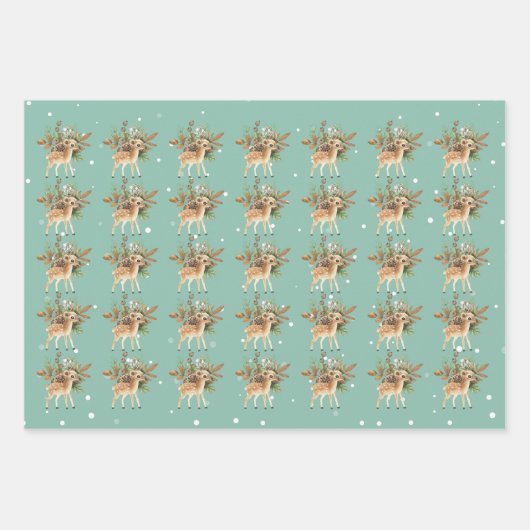 Schattigee Bambi op groene achtergrond Inpakpapier Vel (Voorkant)