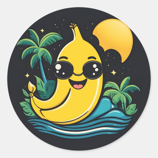 Schattigee banaan met zonnebril ronde sticker (Voorkant)