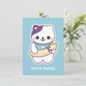 Schattigee Banana Cat verjaardagsfeestuitnodiginge Kaart (Staand voorkant)