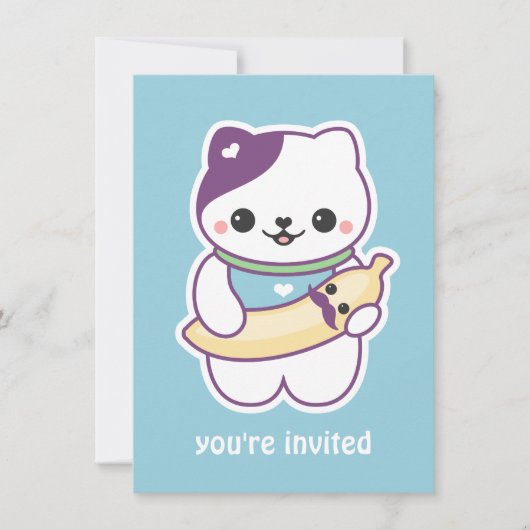 Schattigee Banana Cat verjaardagsfeestuitnodiginge Kaart (Voorkant)