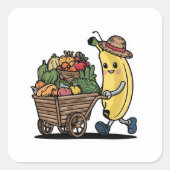 Schattigee bananenteler duwt fruitkar Sticker (Voorkant)