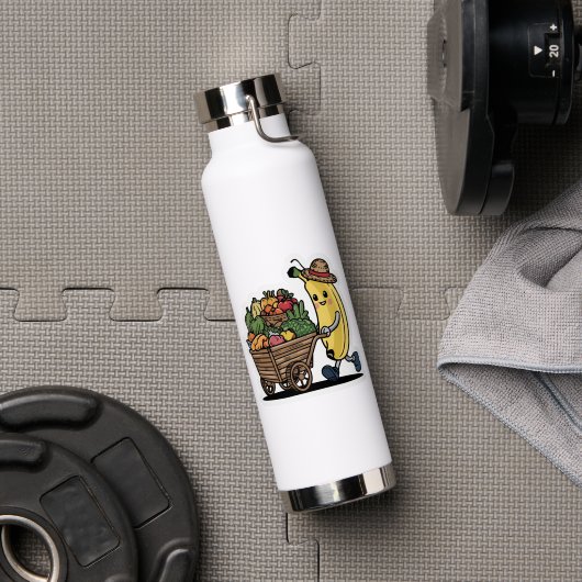 Schattigee bananenteler duwt fruitkar Sticker Waterfles (Sportschool (Gedraaid) )