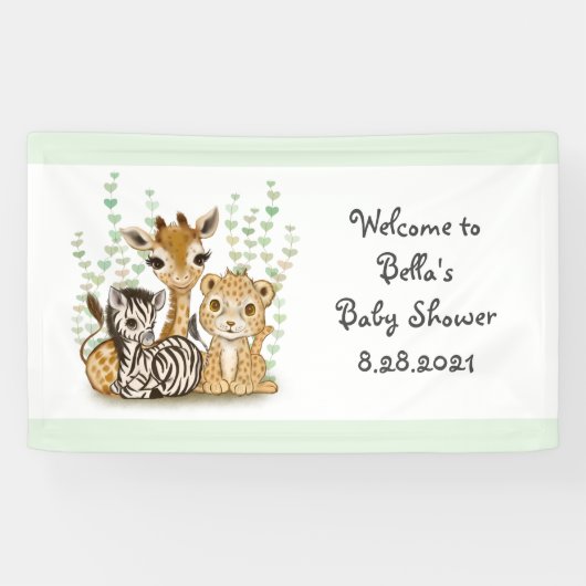 Schattigee Banner Safari Dieren voor Baby shower P (Horizontaal)