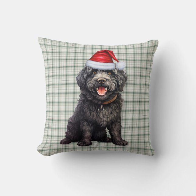 Schattigee Barbet Dog Green Plaid Kerstvakantie Kussen (Voorkant)