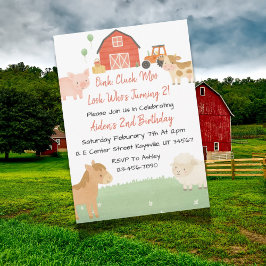 Schattigee Barnyard Animal 2e Verjaardag Uitnodige Kaart