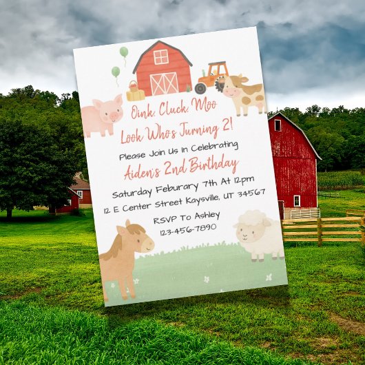 Schattigee Barnyard Animal 2e Verjaardag Uitnodige Kaart