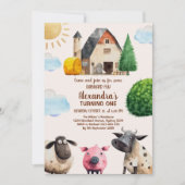 Schattigee Barnyard Boerderijdieren 1e Verjaardag Kaart (Voorkant)