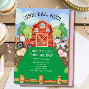 Schattigee Barnyard Boerderijdieren 2e Verjaardags Kaart