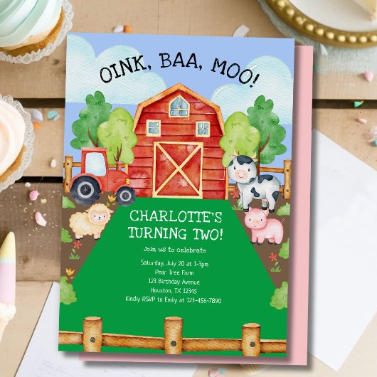 Schattigee Barnyard Boerderijdieren 2e Verjaardags Kaart