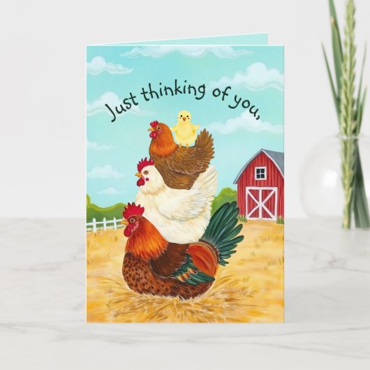 Schattigee Barnyard Chickens Stack Denken aan jou Kaart (Voorkant)