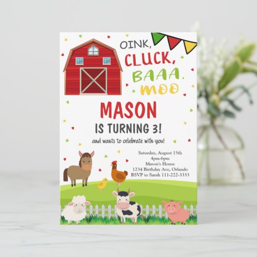Schattigee Barnyard Farm Animals Verjaardagsuitnod Kaart (Staand voorkant)