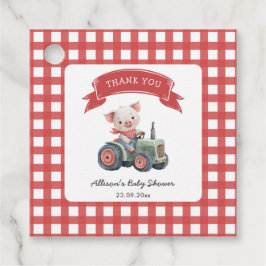 Schattigee Barnyard Pig Baby shower rode strepen Bedankjes Labels