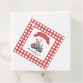 Schattigee Barnyard Pig Baby shower rode strepen Bedankjes Labels (In situ)