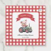 Schattigee Barnyard Pig Baby shower rode strepen Bedankjes Labels (Achterkant)
