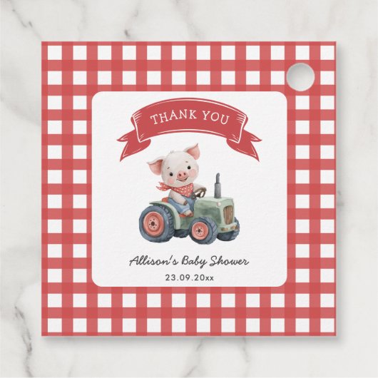 Schattigee Barnyard Pig Baby shower rode strepen Bedankjes Labels (Achterkant)