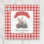 Schattigee Barnyard Pig Baby shower rode strepen Bedankjes Labels (Voorkant)