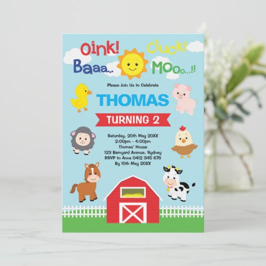 Schattigee Barnyard Verjaardag Petting Farm Animal Kaart (Staand voorkant)