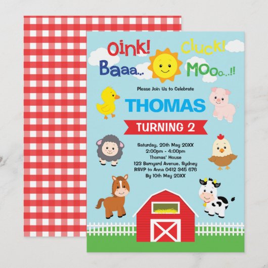 Schattigee Barnyard Verjaardag Petting Farm Animal Kaart (Voorkant / Achterkant)