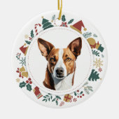 Schattigee Basenji Kerst Afbeeldingen krans Keramisch Ornament (Voorkant)