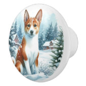 Schattigee Basenji Winter Waterverf Art Keramische Knop (Rechts)